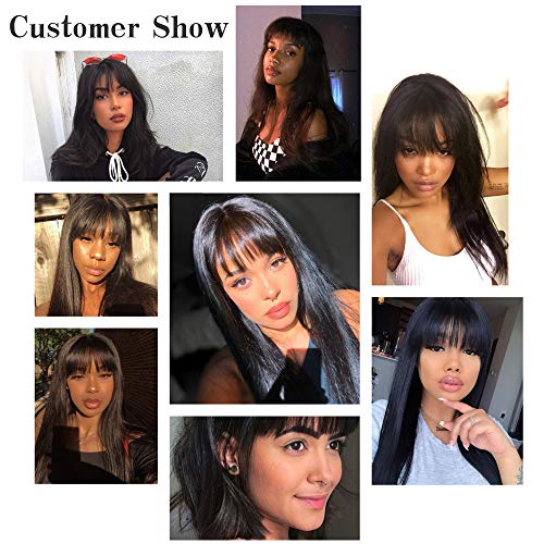 Huageer-Brazilian-Virgin-Straight-Human-Hair-Wigs-with-Bangs-for-Black-Women-None-Lace-Front-Wigs-22Inch-Short-130-Density-Natural-Black-Color