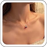 Zeshimb Red Crystal Cherry Pendant Necklace - Gold Leaf Choker with Vintage Box Link Chain - Cherry Red Agate Statement Jewelry for Women