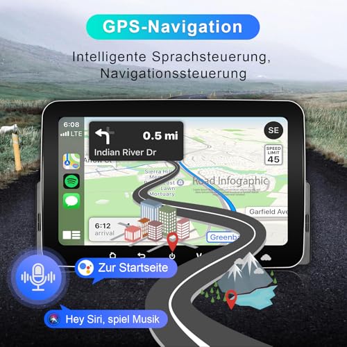 Android Car Radio 1DIN with Navigation 7 Inch Screen Wireless CarPlay & Android Car Play Radio Touch Display with Bluetooth FM WiFi GPS SWC USB 2G + 32G 1 DIN