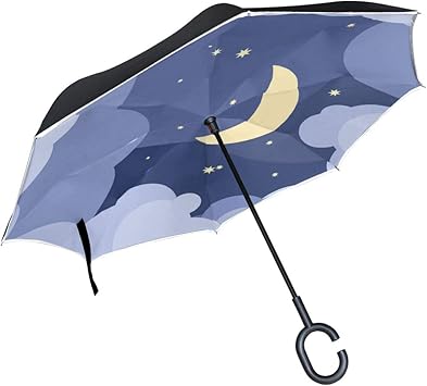 Amazon Com Patio Umbrella Star And Moon Night Light Straight Inverted Umbrella Double Layer Umbrella Outdoor Travel For Women Adult With C Shaped Handle Rain Umbrellas