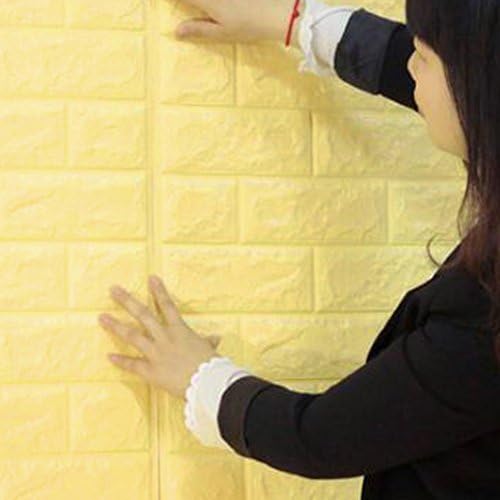 Kooo 3D Self - adhesive Brick pattern Wall Stickers 6060cm PE Foam Environmental protection Odor-free Simple Modern Style (10pcs, yellow)