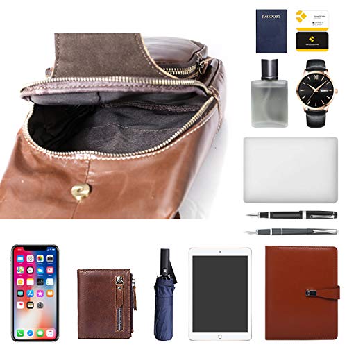 Leather Sling Bag For Men Crossbody Chest Bag Headphones Backpack Outdoor Travel Pack