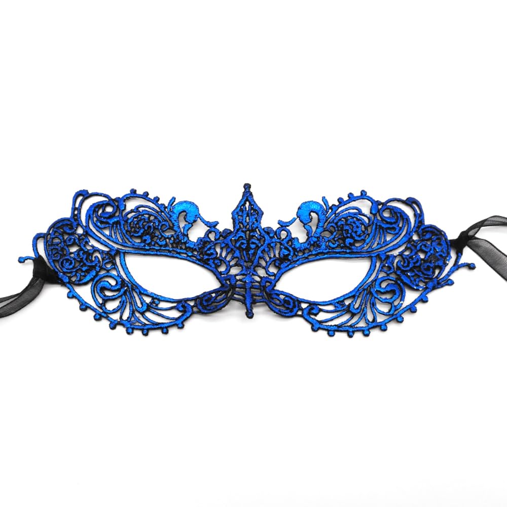 Blausky Women's Venetian Masks, Lace Mask, Sexy Lace Eye Mask, Carnival Masks, Face Costume for Halloween, Carnival, Evening Dress, Prom, Dance, Ball Party, 23 x 8 cm, Blue, Pack of 1