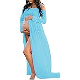 Mommy Jennie Maternity Dress Off Shoulder Long Sleeve Split Front Chiffon Gown for Photoshoot