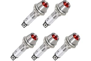 VictorsHome Indicator Light 24V DC Red 5/16 Inch 8mm Metal Shell Panel Mount Signal Pilot Dash Directional Lights 5 Pack