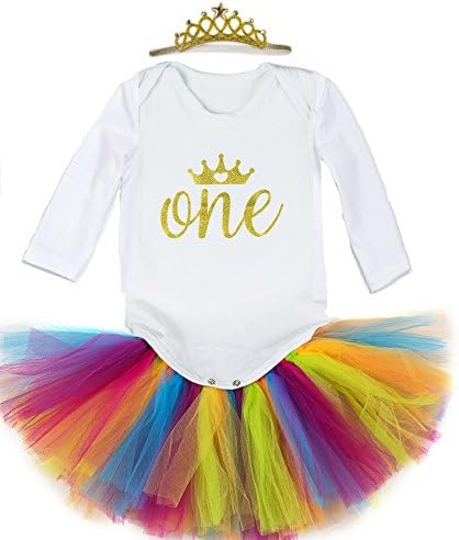 WINMI Baby Girls 1st Birthday Outfit Dress Skirt Rainbow Tutu Onesie Headband 3 PCS