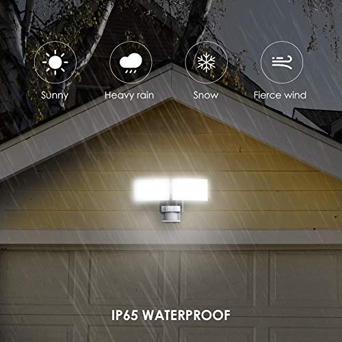 Motion Sensor Light, Security Light Outdoor Flood Light 2 Head Night Floodlight Waterproof IP65 Outside Wall for Porch, Garage, Yard, Pathway, Patio, Driveway, 3000 Lumen, 6000K - Thumbnail 2