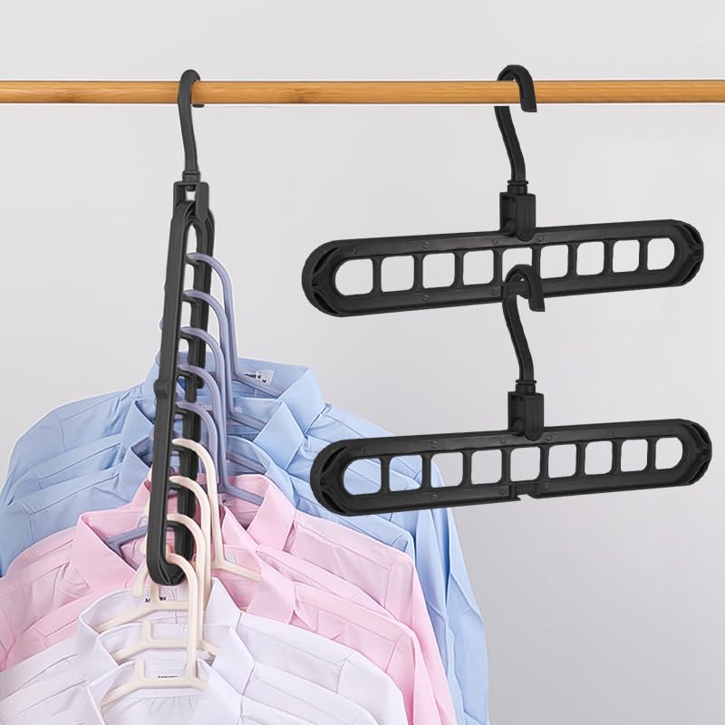 Photo 1 of 2 Packs Space Saving Hangers, Closet Organizers and Storage, Heavy Duty Plastic Clothes Hanger for Shirt Sweater,Collapsible Hanger Holder Stacker, College Dorm Apartment Home Essential Black