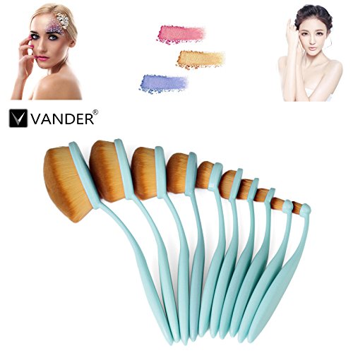 Makeup Brushes,Vander 10 Pcs Fashionable Professional Super Soft Oval Toothbrush Makeup Brush Set Foundation Brushes Contour Powder Blush Concealer Eyeliner Make Up Brush Cosmetics Tool (Blue)