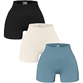 OQQ Women's 3 Piece Yoga Ribbed Seamless Workout High Waist Athletic Legging Shorts Size Small