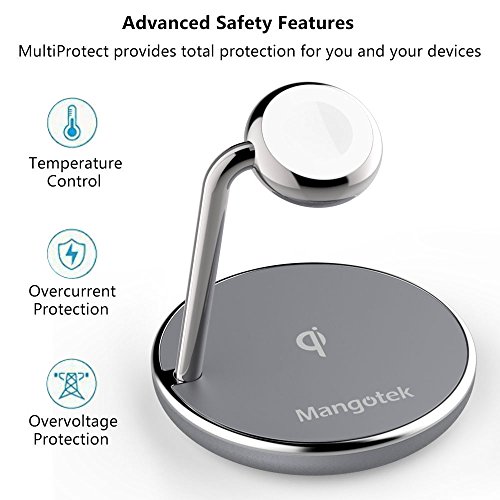 Mangotek iPhone X Wireless Charger Apple Watch Stand,Qi Fast Wireless Charging Docking Pad with iWatch Magnetic Charger Module and USB Port for iWatch,iPhone X/8,Samsung Galaxy 8,MFi Certificated