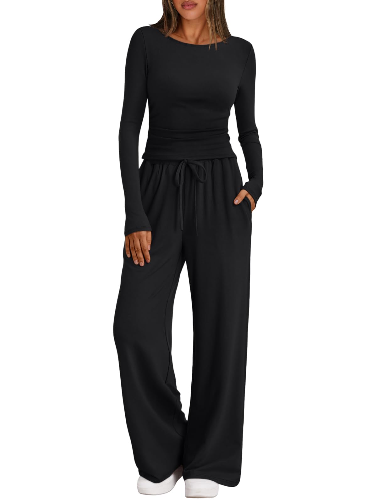 View 1 of *PARTIAL SET - ONLY the top*
Trendy Queen Womens Lounge Two 2 Piece Sets Comfiest Airport Outfits Travel Matching Sweatsuit Sweat Suit Fall 2025 Fashion Clothes Clothing Winter Loungewear Pajamas Cruise Old Money Black S