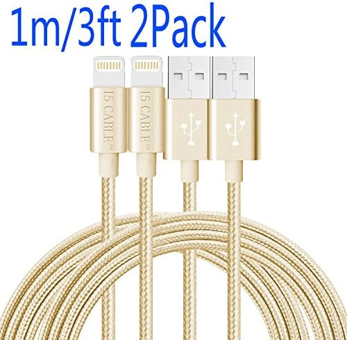 Lightning Cable,I5 Cable(TM) Nylon Braided iPhone Cable Lightning To USB Cable iPhone Charger for iPhone 7/7 plus 6/6s/6 plus/6s plus,Se,5/5s,iPads Air/Mini,iPod (3Foot 2-Pack Gold)