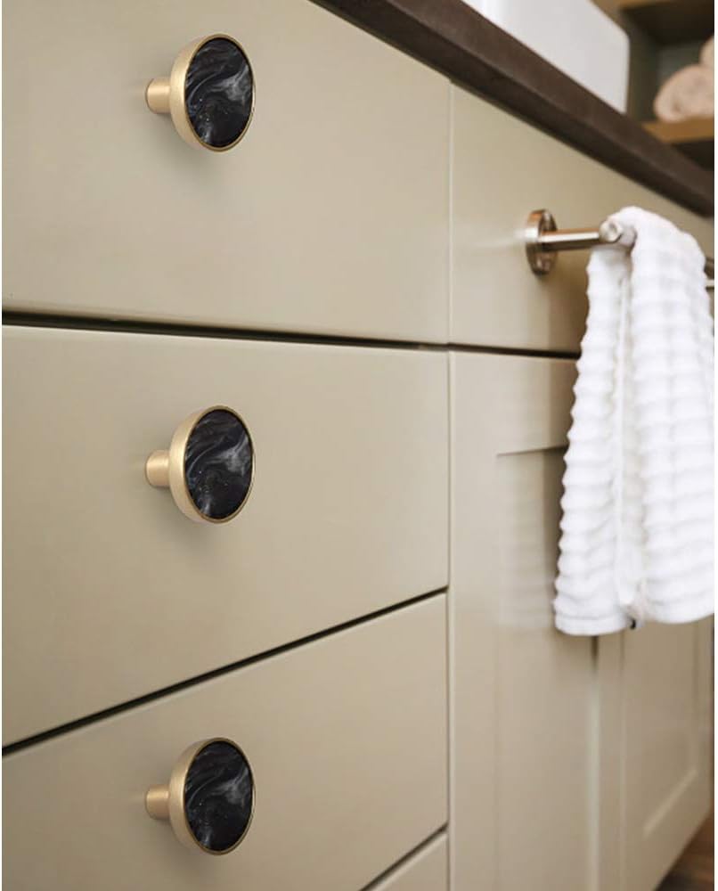 Coqlycot 10 Pack Cabinet Door Knobs 32mm Crack Marble Pattern Round Wardrobe Drawer Handle Hardware with Screw for Kitchen Bathroom Bedroom - Image 5