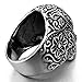INBLUE Men's Stainless Steel Ring Black Silver Tone Skull Flower Size11