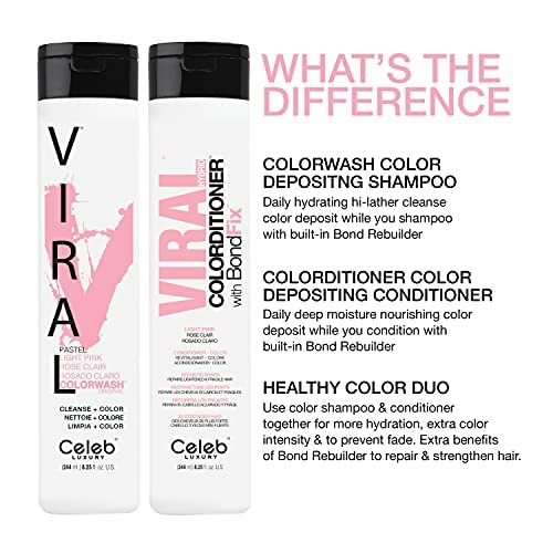 CELEB LUXURY VIRAL COLORWASH, PROFESSIONAL SEMI-PERMANENT HAIR COLOR DEPOSITING SHAMPOO, PASTEL LIGHT PINK, 8.25 FL OZ (PACK OF 1)