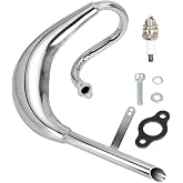 FVRITO Performance Chrome Exhaust Muffler Expansion Chamber Pipe Silencer Gasket for 2 Stroke 50cc 66cc 80cc 100cc Engine Gas Motorized Bicycle Motor Bike Silver