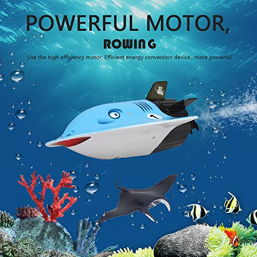 lotus.flower Devil Fish Submarine Mini Electric Radio Remote Control Submersible Boats Christmas Toys (Blue) - Thumbnail 2
