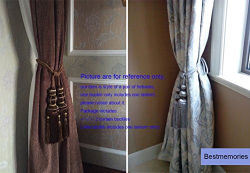Bestmemories Paired Lantern Single Hanging Ball Tassels Curtains Buckle Sling Binding Lantern Tiebacks Handcrafted Braided Buckle Drapery Curtain Holdbacks Window Treatments for Home (Gold) - Thumbnail 7