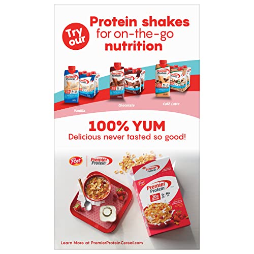 PREMIER PROTEIN CHOCOLATE ALMOND CEREAL, CHOCOLATEY PROTEIN BREAKFAST CEREAL FLAKES WITH SLICED ALMONDS, CONTAINS 20G OF PROTEIN PER SERVING, 9 OZ BOX