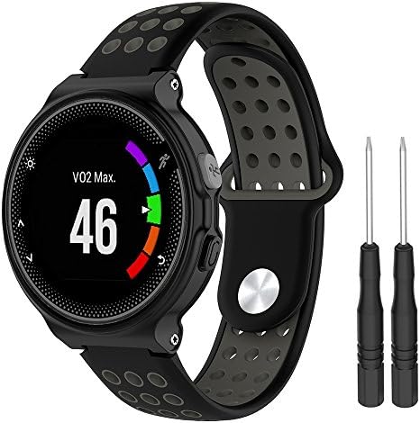 For Garmin Forerunner 235 Band,BossBlue Soft silicone Replacement Band for Garmin Forerunner 220/230/235/620/630/735XT Smart Watch (Black gray, Large)