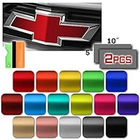 EZAUTOWRAP Free Tool Kit 2Pcs 5"x10" Chevy Emblem Bowtie Satin Chrome Teal Vinyl Wrap Sticker Decal Film Sheet