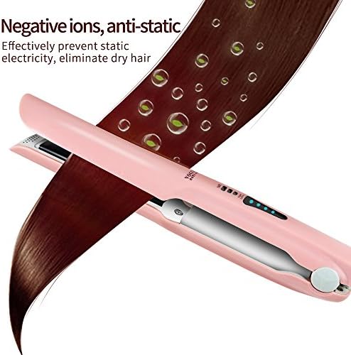 Portable Ceramic 2 in 1 Hair Straightener and Curling Iron mini VAV Fashion wireless USB charge Good for Travel hair Flat Iron(pink)