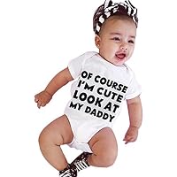 Newborn Infant Unisex Baby Romper Short Sleeve Letter Print Jumpsuit Cotton Bodysuits (3-6 Months, White)