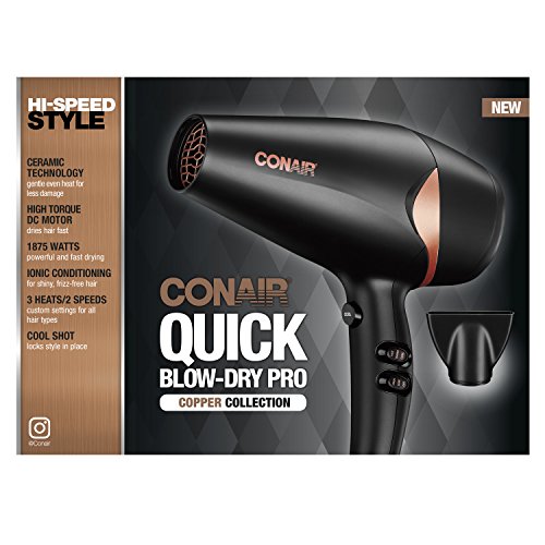Conair Quick BlowDry Pro Styler/Hair Dryer, 1875 Watt, Black/Copper