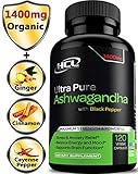 Organic Ashwagandha Capsules 1400 MG Root Powder with Black Pepper 120 Caps - Vitamins to Relieve Anxiety - Natural Way to Relieve Stress - Thyroid Support & Adrenal Support - Brain Support Supplement