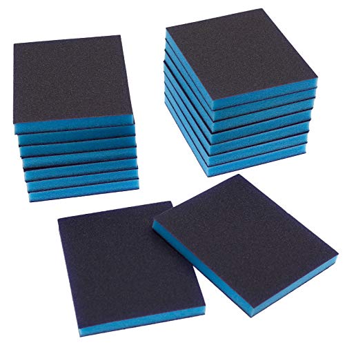 BokWin 16Pcs Sanding Sponge, 240-320 Grit Washable Sponge Sand Blocks, Wet and Dry Sanding Blocks for Plastic, Wood, Metal, Furniture (Medium Grade)
