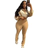 Womens Sweatsuits 2 Piece Set Contrast Color Long Sleeve Zip Up Cropped Jacket Leggings Pants Jogger Track Suits