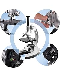 gosky microscopio Kit para niños con brazo de metal y base de goma, 100 x 600 x 1200 x aumentos, incluye 35 + piezas juego de accesorios y práctica funda de almacenamiento, con adaptador smartphone