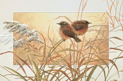 Golden Grasses and Wrens -- Embossed Blank Greeting Cards-- Set of 6-- Pumpernickel Press