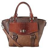 Diophy PU Leather Two Tone Front Pocket with Flap & Buckle Décor Top Handle Handbag Accented with Removable Strap Womens Purse PS-3375