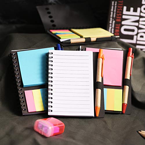 Blulu 4 Pieces Spiral Notebook 280 Sheets Lined Notepad with Sticky Notepads, Page Marker Colored Index Tabs Flags and Pen in Holder (Set 2)