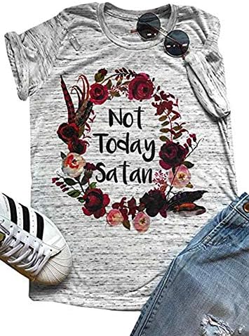 Womens Short Sleeve T-Shirt Not Today Satan Letters Printed Causal Tops Blouse