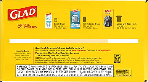 GLAD TALL KITCHEN DRAWSTRING TRASH BAGS – ODORSHIELD 13 GALLON WHITE TRASH BAG, FEBREZE FRESH CLEAN, 110 COUNT