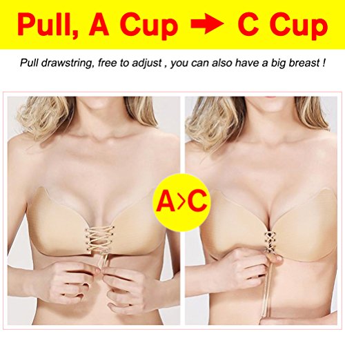 Pushup Bra 2 Pack Self-Adhesive Bra Strapless Invisible Backless Plunge Bra (D 2, Nude and Black)