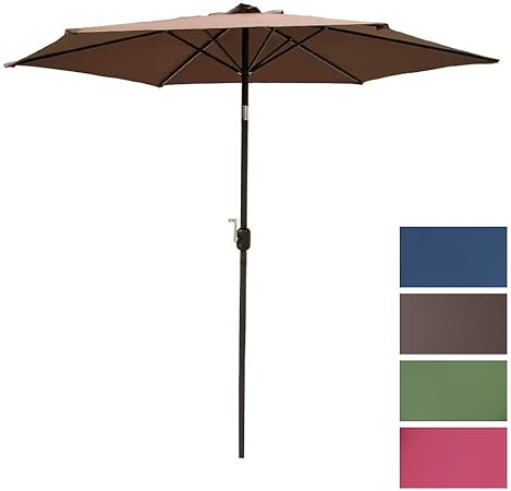 Amazon Com Walcut Outdoor 9 Ft Aluminum Patio Umbrella Table Market Umbrella With Crank And Push Button Tilt For Graden Deck Backyard Pool 6 Steel Ribs Polyester Canopy Brown Garden Outdoor
