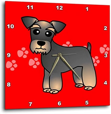 Amazon Co Jp Dpp 407 3 Janna Salakデザイン犬 ミニチュアシュナウザー縞模様の茶色のベースコート 塩とコショウ 漫画の犬 足跡と赤 壁掛け時計 15 X 15壁掛け時計 ホーム キッチン