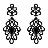 188-JET BLACK Fashion Party & Wedding Jewelry Tear Drop Dangle Chandelier Alloy Rhinestone Earrings