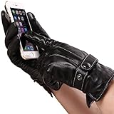 Mens Luxury Touchscreen Italian Nappa Genuine Leather Winter Warm Gloves for Texting Driving Warm Lining
