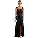 Qbnme Satin Bridesmaid Dresses for Women Long Mermaid Cowl Neck Formal Wedding Guest Dresses with Slit