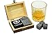 Whiskey Stones - Gift Set of 9 Pure Soapstone Chilling Rocks With Velvet Freezer Carrying Pouch | Reusable Ice Cubes | Prevents Water Dilution |Packed in Decorative High Quality Wood Souvenir Box