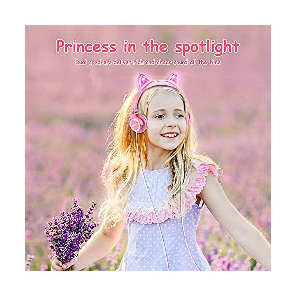 Kids-Cat-Ear-Headphones-for-Girls-Tablet-School-Supplies-Gifts-Light-Up-Wired-Adjustable-Kids-Headphones-Foldable-Over-Ear-Game-Headset-for-Travel-Birthday-ChristmasPeach esonstyle Kids Headphones for Girls, Cat Ear Headphones with Led Light and Volume Limit, Wired Foldable Headphones On…