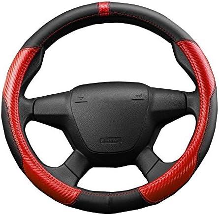 Mukool Car Leather Steering Wheel Covers For Honda VW Audi 15 Inch Carbon Fiber Color Steering Whee Wraps