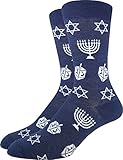 Good Luck Sock Men's Hanukkah Crew Socks - Blue, Adult Shoe Size 7-12