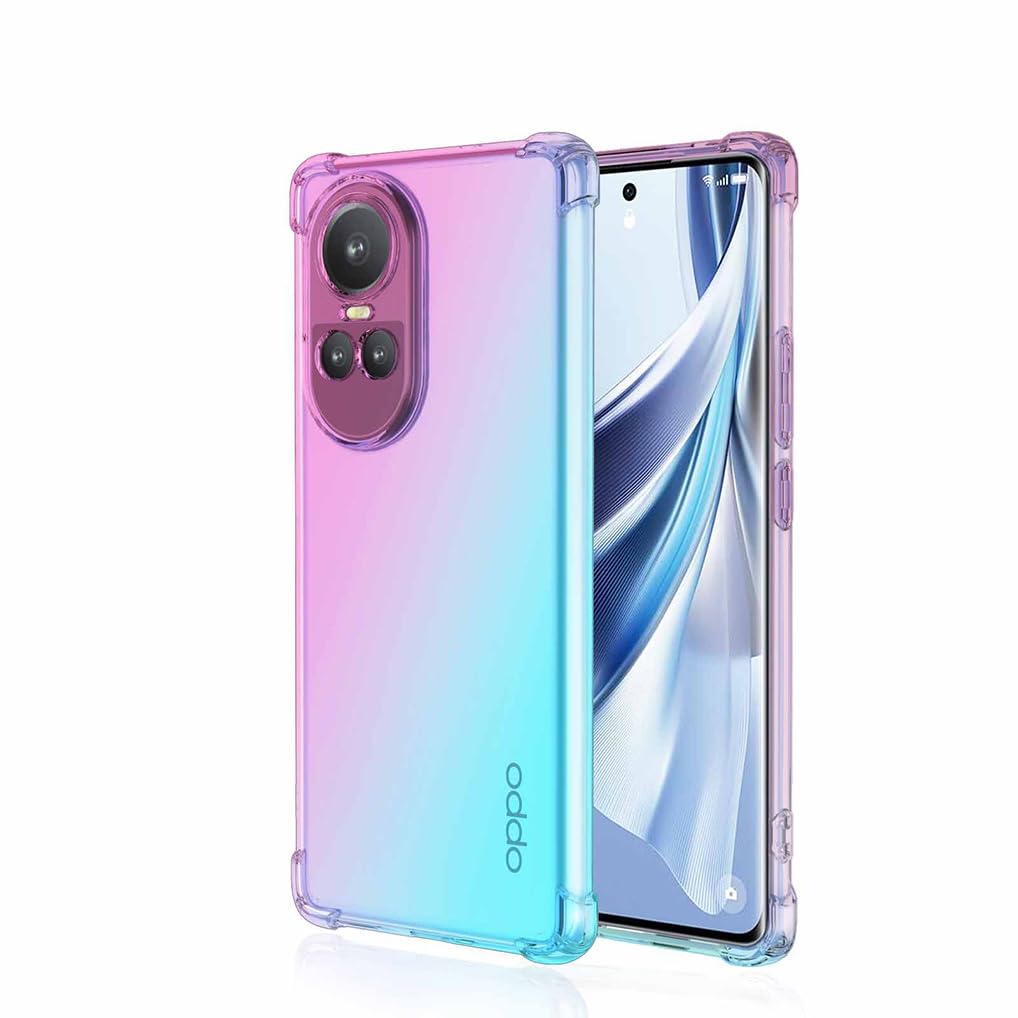 SEAHAI Case for OPPO Reno 10 5G, Gradient Color Ultra-Slim Crystal Transparent Cover Clear Back [Anti-Yellow] Soft TPU Silicone Shockproof Bumper Cover, Pink/Green