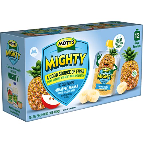 MOTT’S MIGHTY PINEAPPLE BANANA APPLESAUCE, 3.2 OZ CLEAR POUCHES, 48 COUNT (4 PACKS OF 12), NO SUGAR ADDED, GOOD SOURCE OF FIBER, SUPPORTS A HEALTHY DIGESTIVE SYSTEM, GLUTEN-FREE, KOSHER